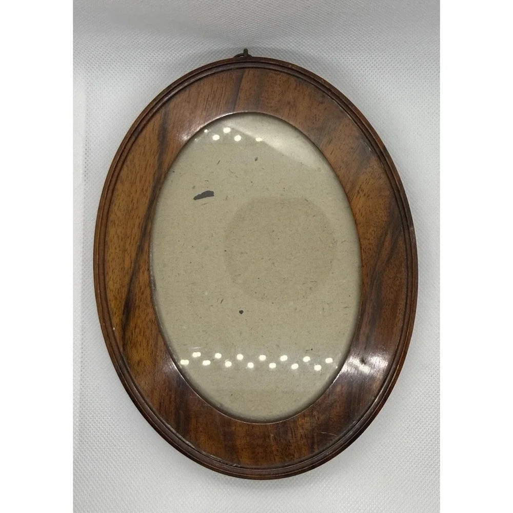 Vintage Handmade Oval Wood Picture Frame Hand Fitted Glass Wall Hanging